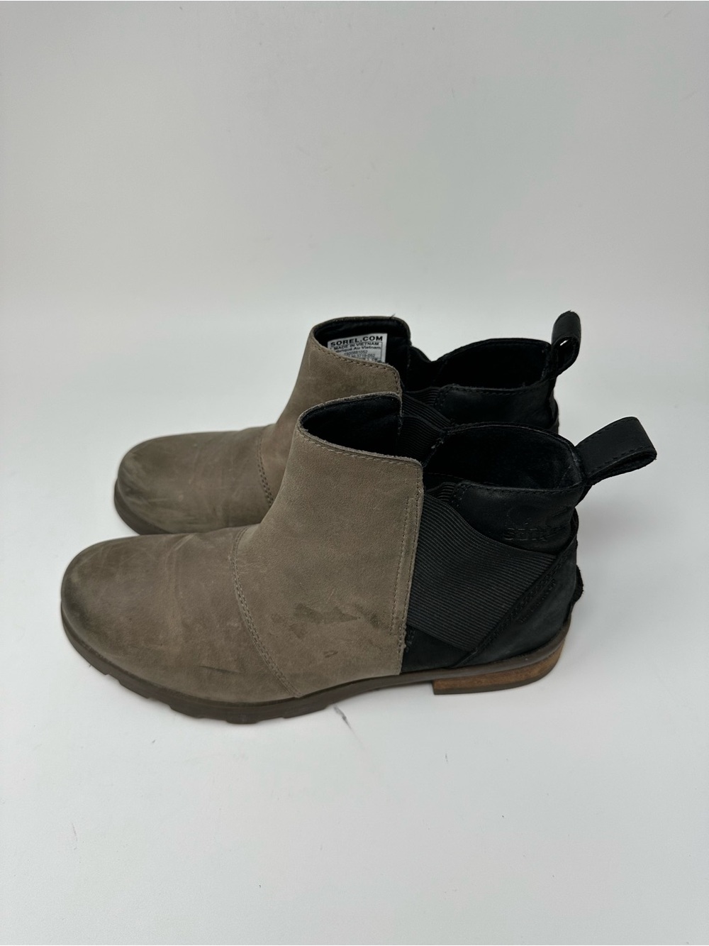 Sorel Emilie Chealsea Leather Boots Waterproof Quarry Black Women's 8